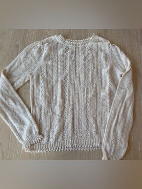 Women's Cream Eyelet Crewneck Sweater